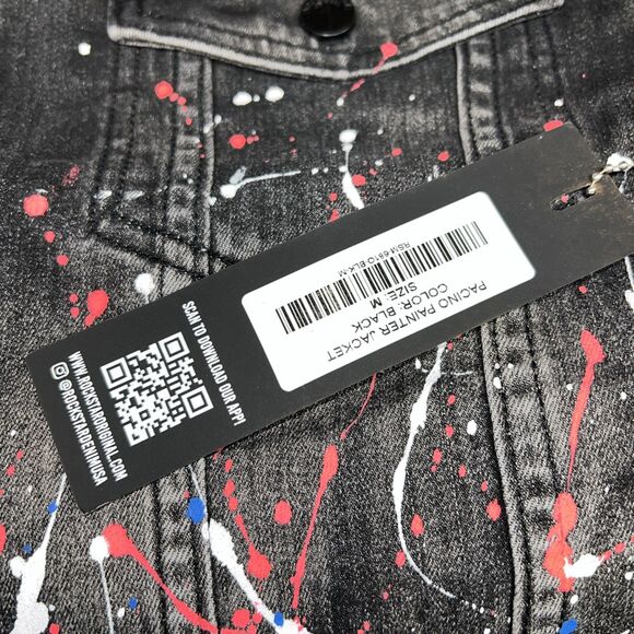 ROCKSTAR ORIGINAL Black Painter Splatter Jean Jacket Stretch Distressed Size Med - Picture 4 of 9